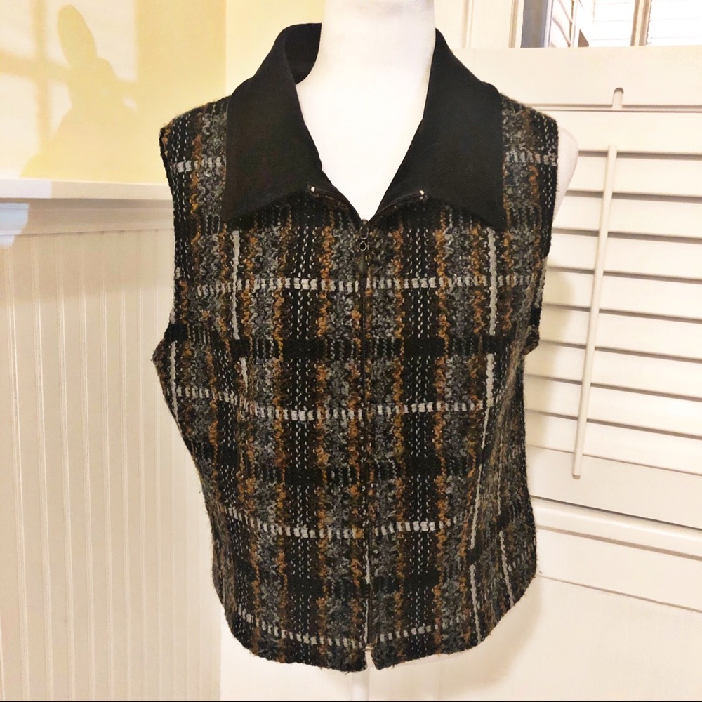 City Girl Nancy Bolen Plaid Tweed Zip-Up Vest - 16